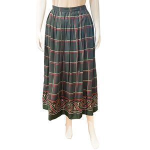 Vintage JG Hook Victorian Plaid Houndstooth Paisley Pleated Skirt Size 6 Green